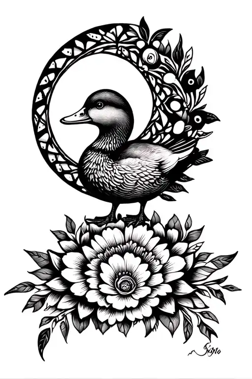 Duck Floral Mandala Incorporating The Moon