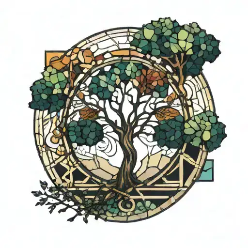 Stain Glass Tree With The Number 6 Incorporated