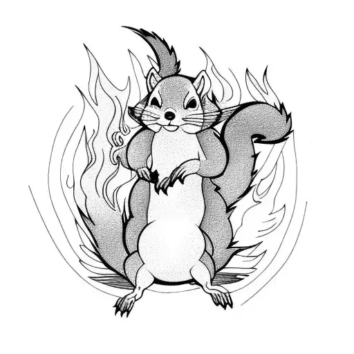 Fire Squirrel With Fire Hose Fighting Fire