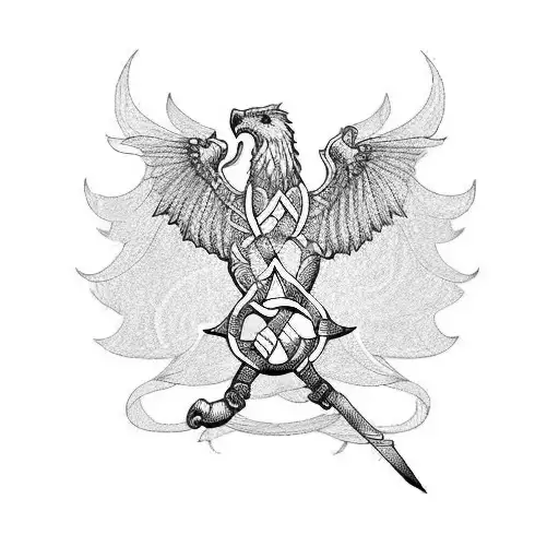 Griffin With 3 Swords In Celtic Knots
