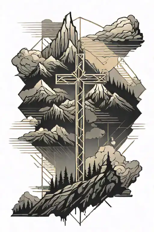 Beautiful Cross On The Top Of A Moutain With Sunrise Integrated
