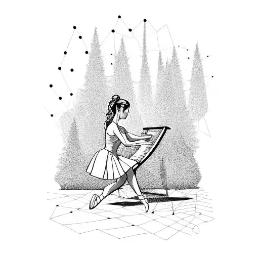 A Ballerine Playing The Classical Piano In The Forest
