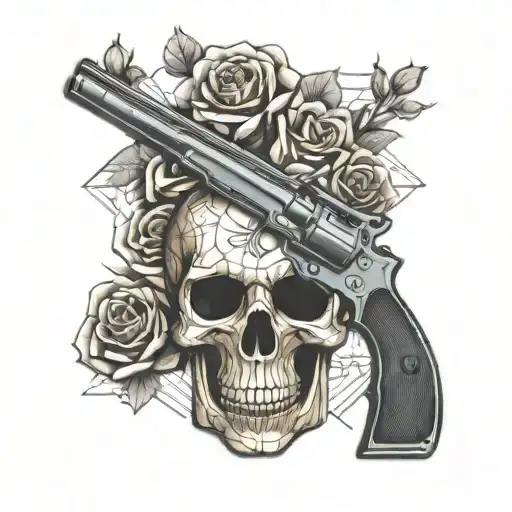 Skull With Gun And Roses