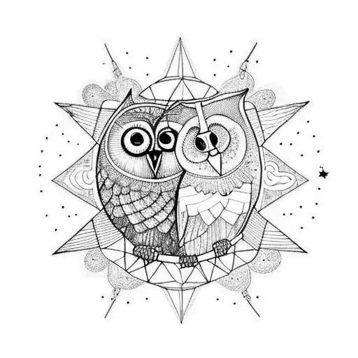 Grandmother With Granddaughter Looking At The Sky Where You Der A Star And An Owl