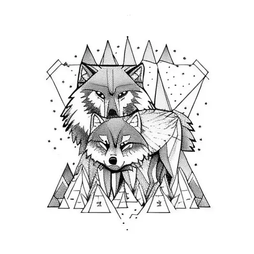 Daddy Wolf Protecting Baby Wolf In A Dark Forest