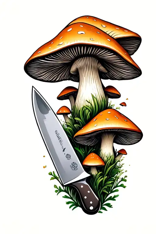 Chef Knife And Mushrooms Growing