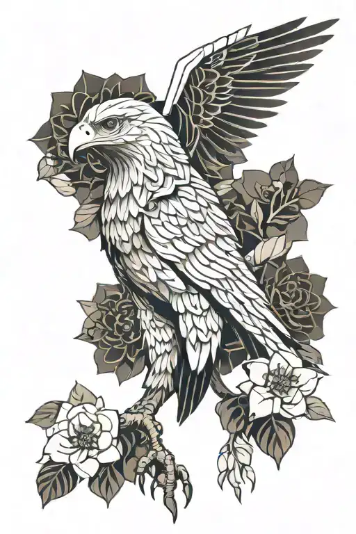 Robotic Eagle Surrounded By Blooming Flowers