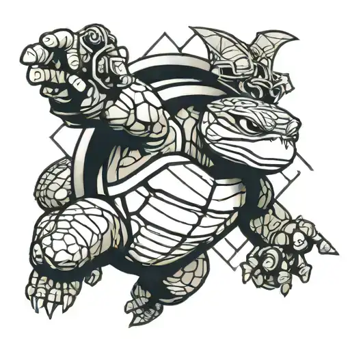 A Geometric Tattoo Of A Ninja Turtle With All 4 Weapons