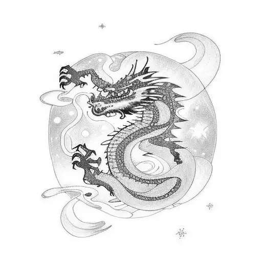 Dragon Outline Galaxy Filled