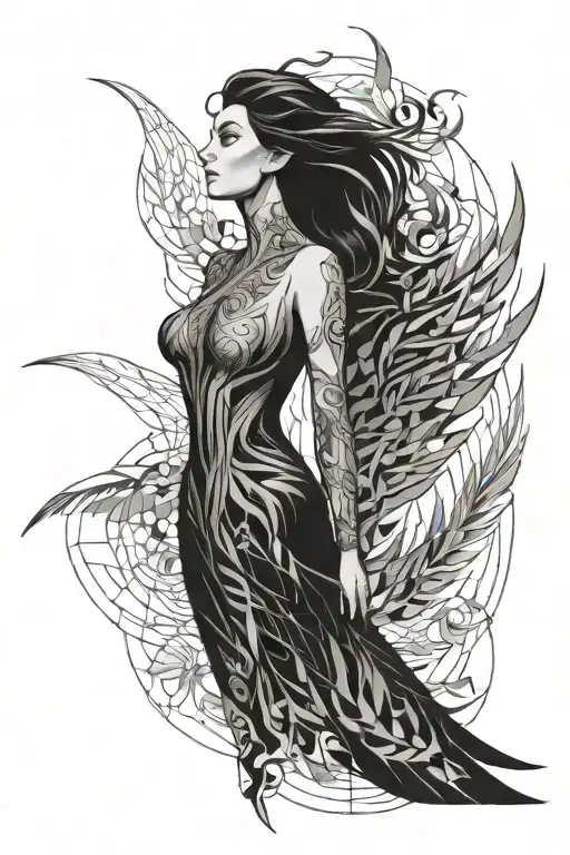Woman Body Phoenix Rising From The Ashes