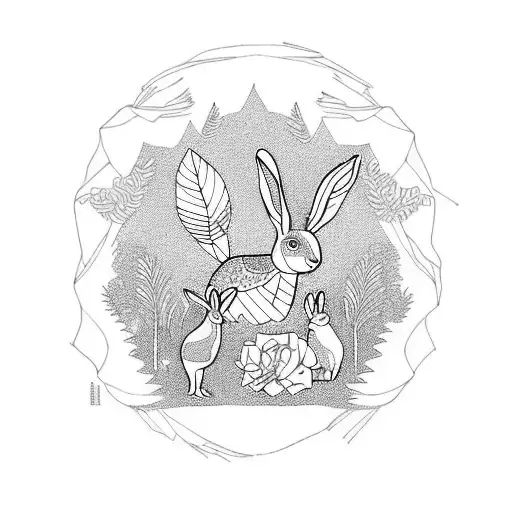 Rabbit And A Pheasant In A Forest