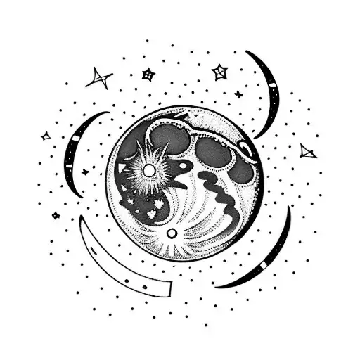 Moon And Saturn And Galaxy