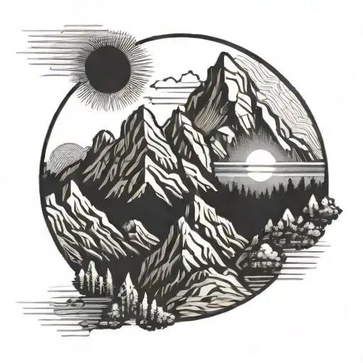 Mountains With Sun In The Mountains