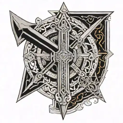 Sword Into A Book With Norse Detailing Surrounding