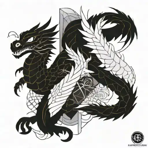 Two Japanese Style Dragons With Masks From Naruto And A Demon Slayer Blade