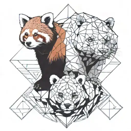 A Red Panda And A Hippo Surrounded By Geometric Shape