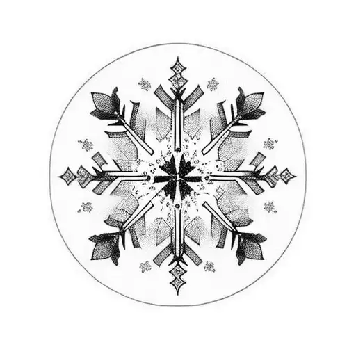 Rounded Tattoo Half Snowflake And Half Mountain