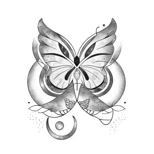 Moon With Cat Silhouette And Butterfly