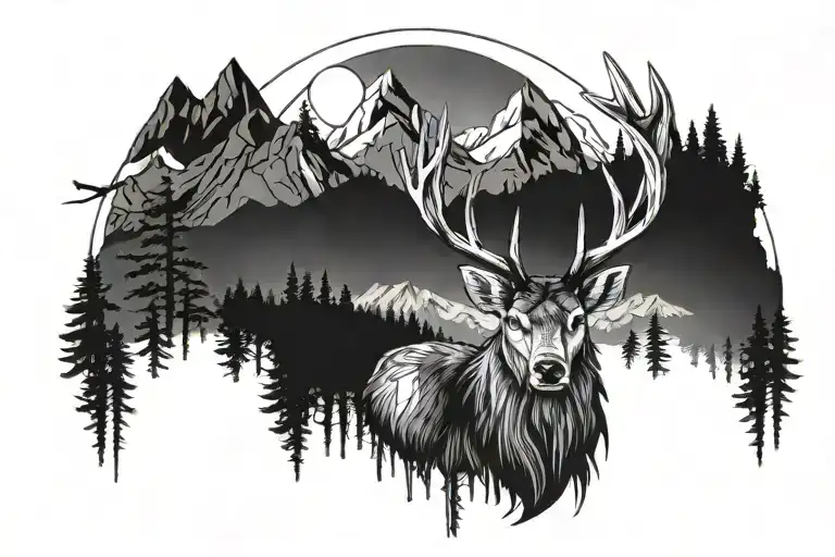 Montain Sunset On Deer Head