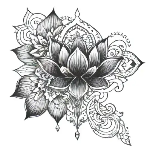 Feminine Chain With Lotus And Ornament Tatoo