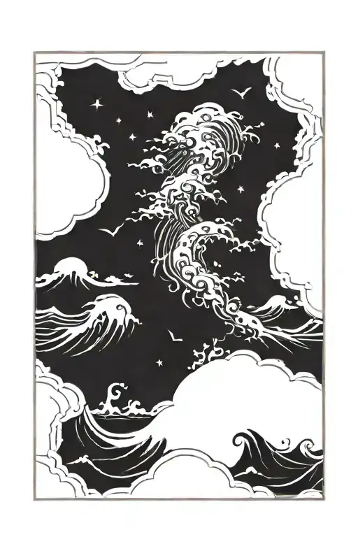 Inside A Black Rectangle Frame A Scene Of Dark Stormy Ocean With High Contrast