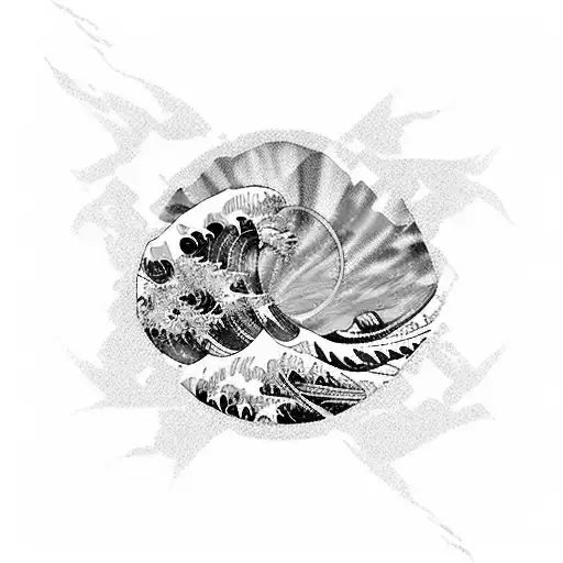 The Great Wave In A Retrowave Art Style Blended With The Cover For Kung Fury