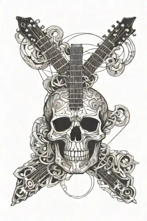 Skull And Guitar Strings Transforming Into Musical