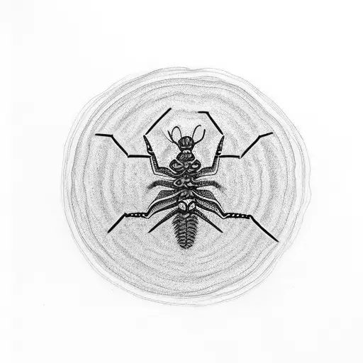 A Minimalist Tattoo Of A Centipede Crawling On A Stack Of Money