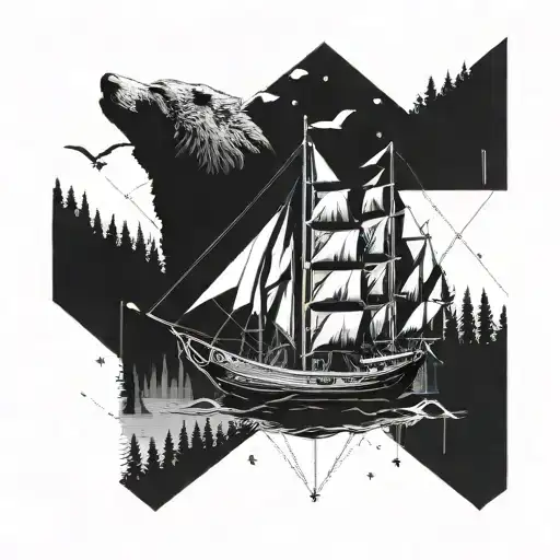 Ship And Bear And Water And Trees