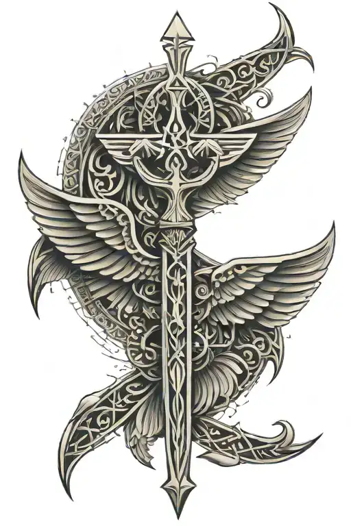 Ankh With Wings And Sword Piercing