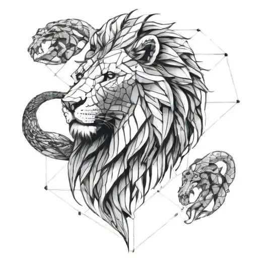 Futuristic Lion With Snakes Wrapped