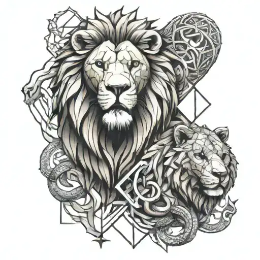 Lion And Bear With Snakes Wrapped Length Wise