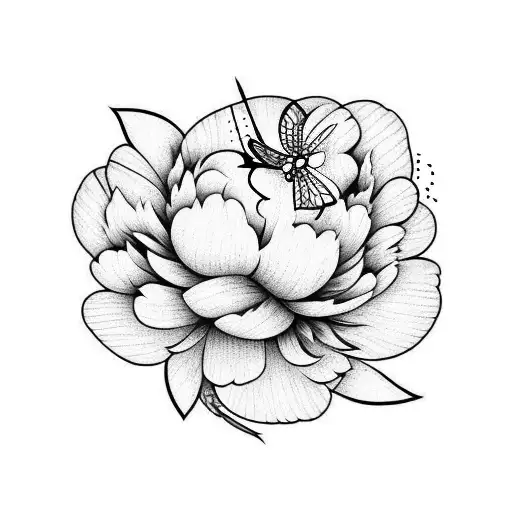 Peony With Dragonfly