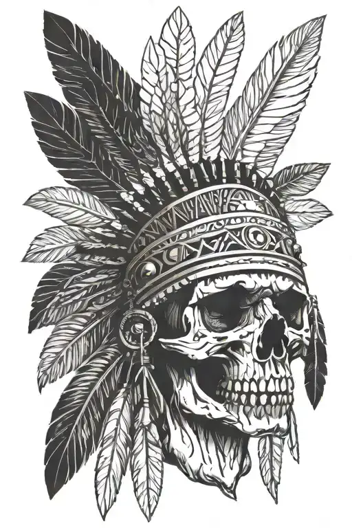 Skull Wearing Indian Headdress