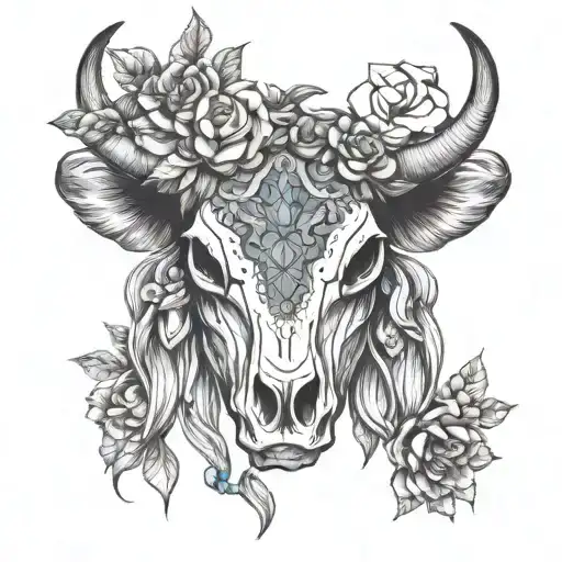 Cow Skull With Flower Crown Adorned
