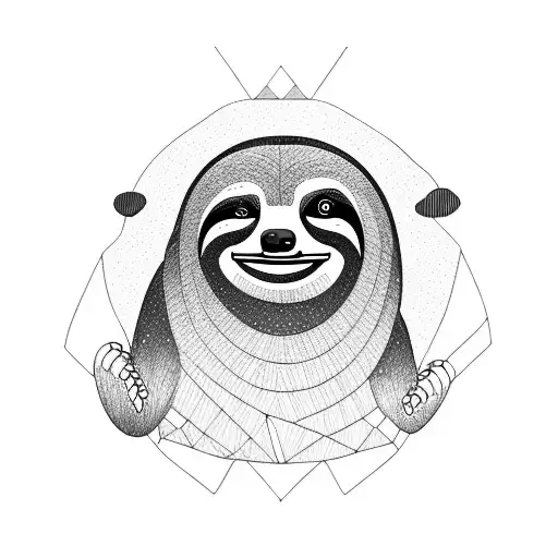 Slanded Eyes And A Smiling Sloth Hanging On A Tree Rising Sun