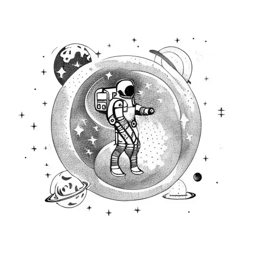 An Astronaut With The Galaxy In The Background With Planets And Some Deep Meaning Symbols