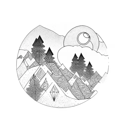 Mountain Trees And Moon