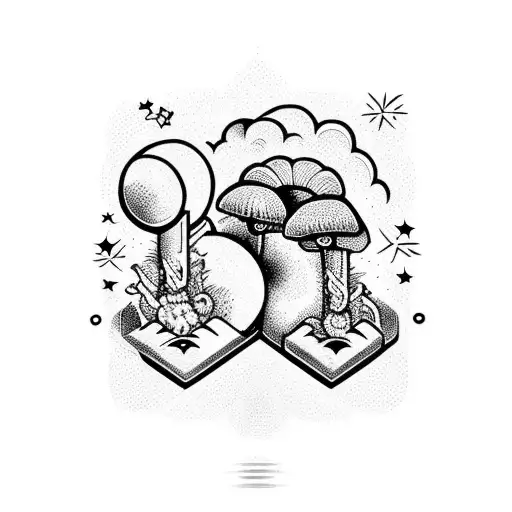 Moon Smoking A Joint And Mushrooms