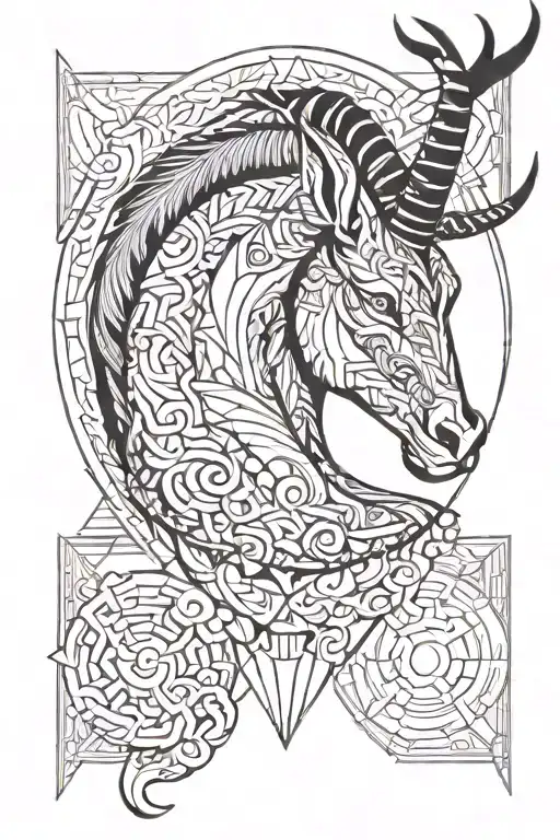 Capricorn Symbol Incorporating Elements