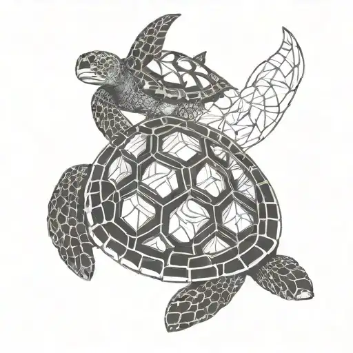 Sea Turtle With Baby On Back