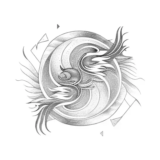 A Serene Ocean Wave Merging Into A Fiery Phoenix