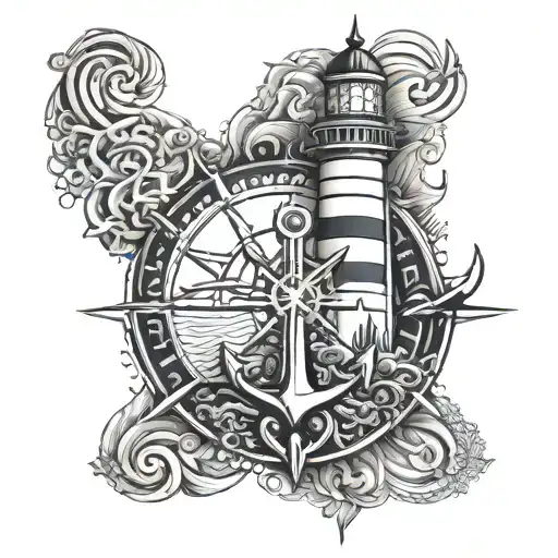 Anchor Lighthouse In The Sea Mandala Design Incorporating