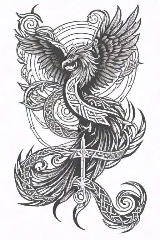 Phoenix And Medusa With Viking Protection Runes