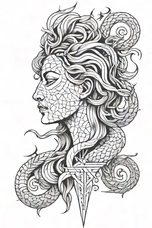 Elegant Realistic Medusa And Rising Phoenix