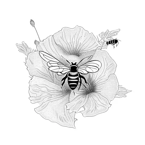 A Realistic Depiction Of A Honey Bee Gathering Nectar From A Blooming Florida Hibiscus