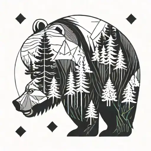 Bear And Pine Tree Forest