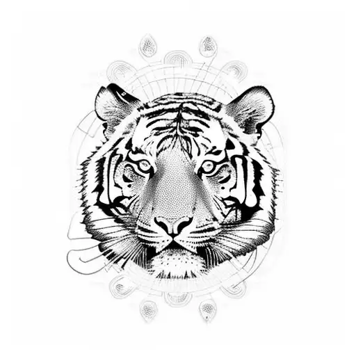 Tiger Half Geometric Half Natural Wih A Bamboo