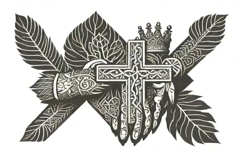 Palm And Cross With Jesus Holding His Crown Made