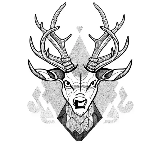 Angry Scary Buck With Huge Big Horns With A Forest As Background